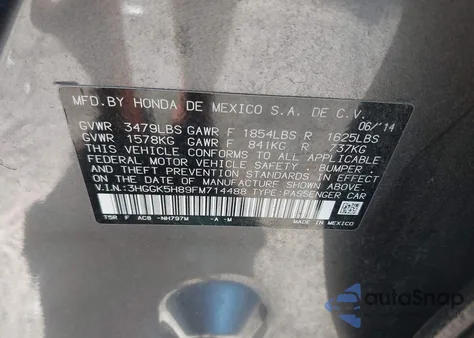 2015 Honda Fit Ex z USA, uszkodzony, nr VIN 3HGGK5H89FM714488